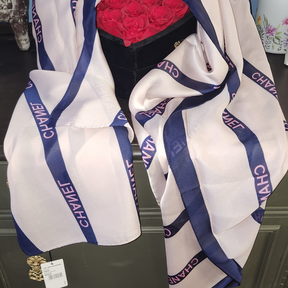 CHANEL Pink and Blue Scarf